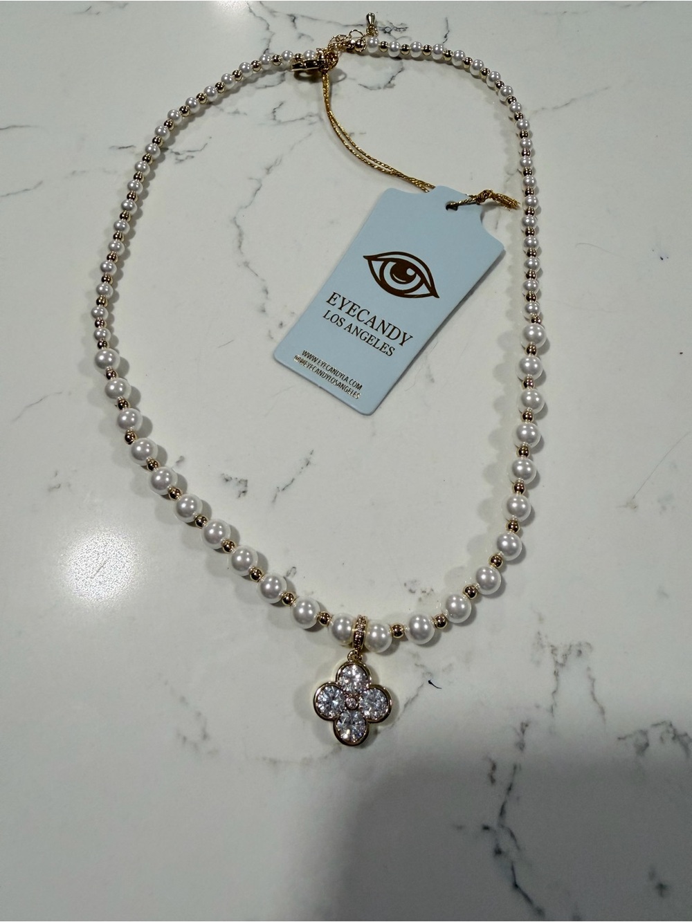 eye candy Gold Pearl Clover Pendant Necklace